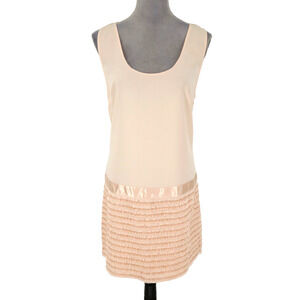 Erin Fetherston Dress Womens 10 Peach Chiffon Fringe Trim Skirt Side Zip New